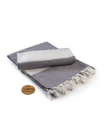 AR056 Hamamzz handdoek - Wit met Donkergrijs - White/Graphite