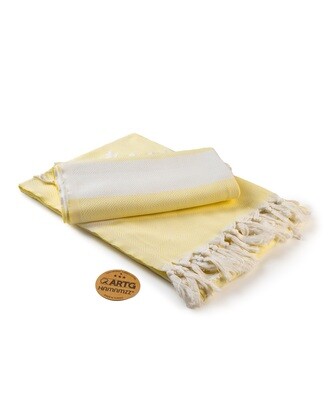 AR056 Hamamzz handdoek - Wit met Licht Geel - White/Light Yellow