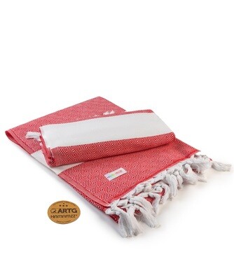 AR056 Hamamzz handdoek - Wit met Rood - White/Red