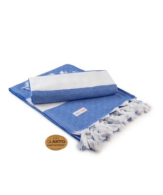 AR056 Hamamzz handdoek - Wit met Koningsblauw - White/Royal