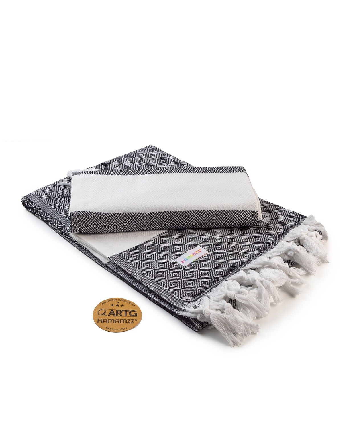 AR056 Hamamzz handdoek - Wit met Zwart - White/Black