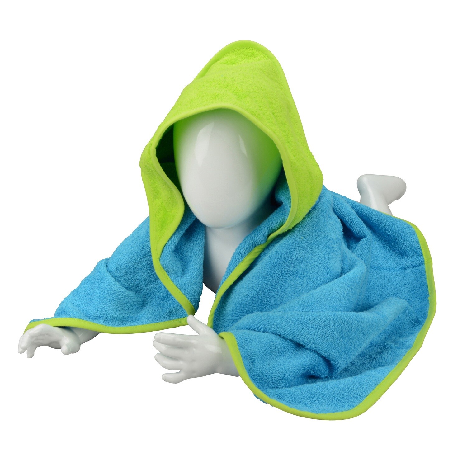 ARB032 Babycape - 75 x 75 cm - Blauw met Helder Groen - Aqua Blue/Lime Green