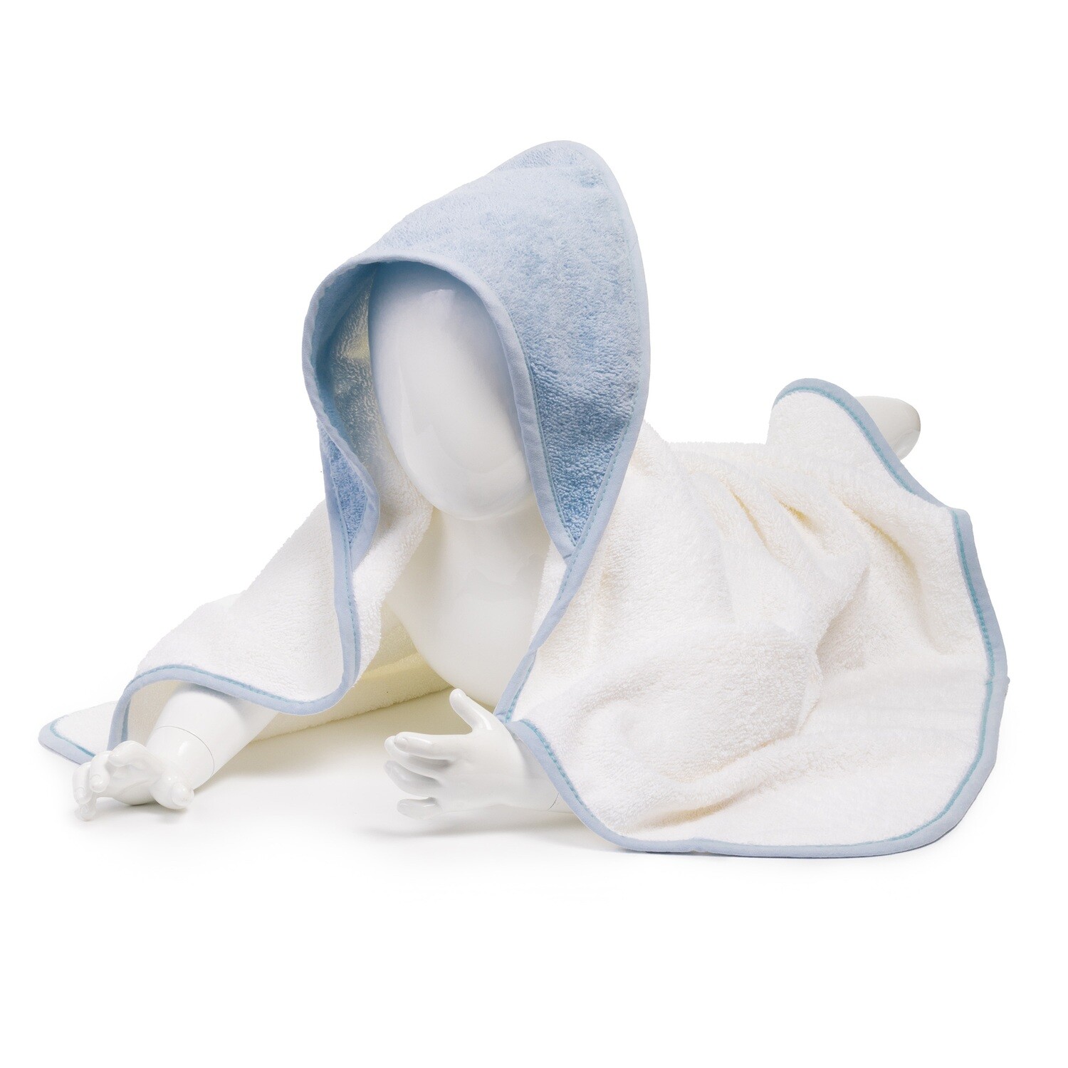 ARB032 Babycape - 75 x 75 cm - Wit met Lichtblauw - White/Light Blue