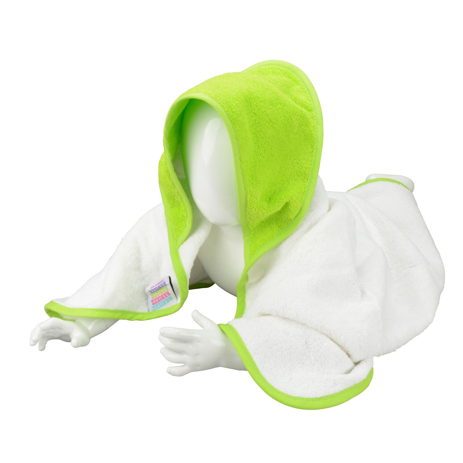 ARB032 Babycape - 75 x 75 cm - Wit met Helder Groen - White/Lime Green
