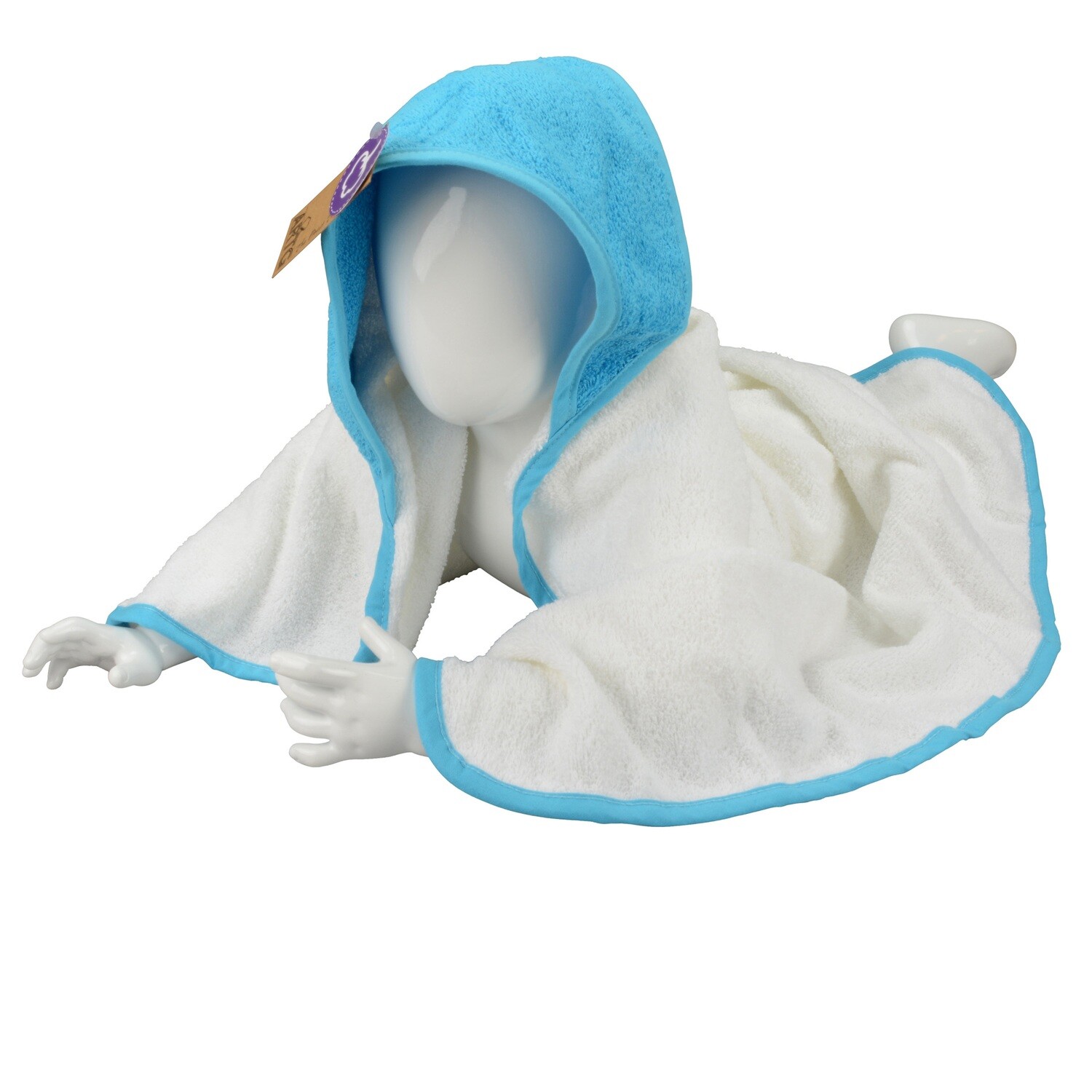 ARB032 Babycape - 75 x 75 cm - Wit met Zeeblauw - White/Aqua Blue