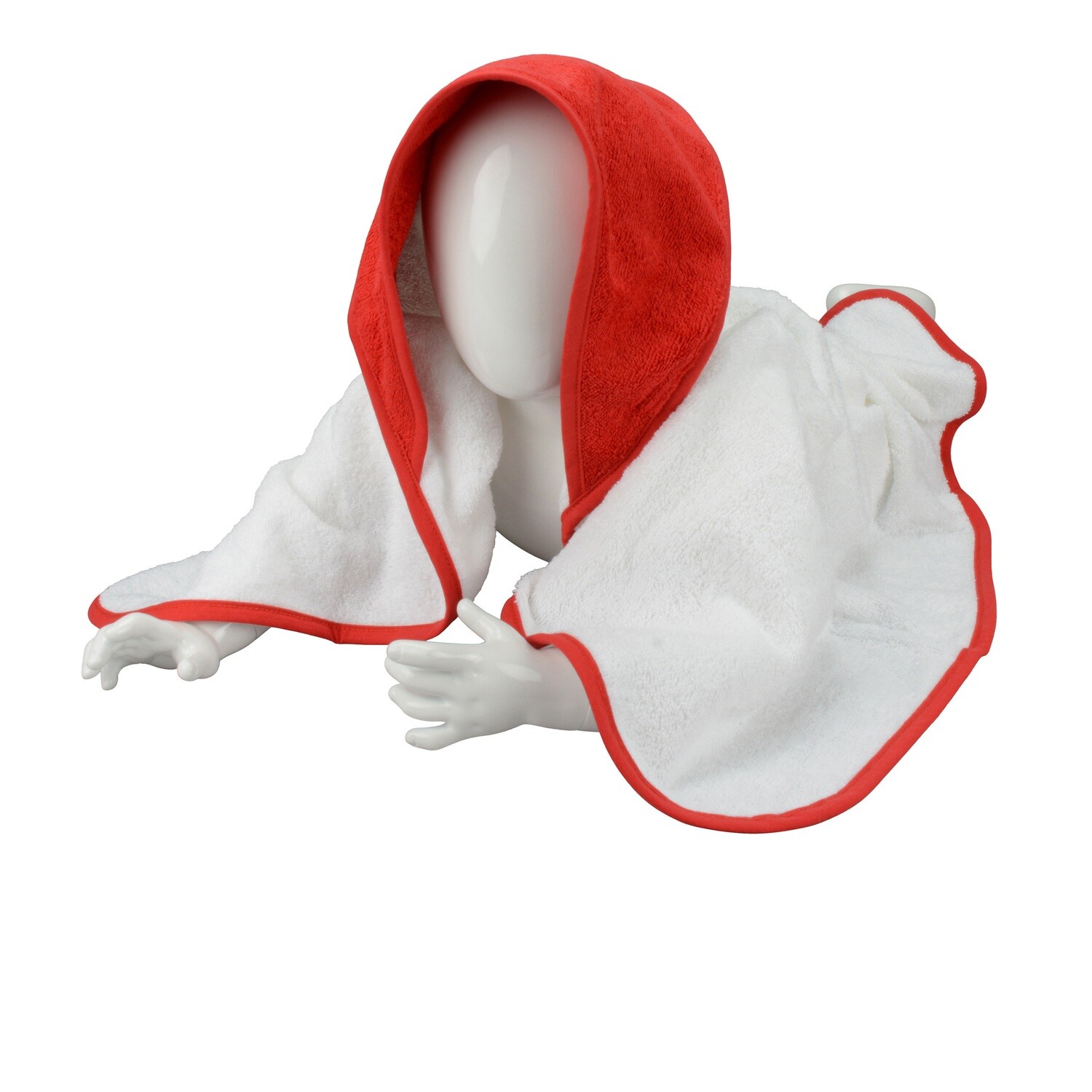 ARB032 Babycape - 75 x 75 cm - Wit met Rood - White/Fire Red