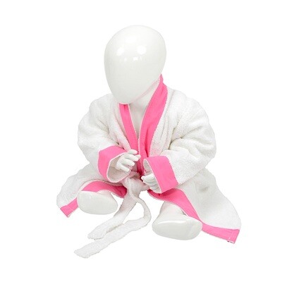AR023 Babiezz Baby Badjas - Wit met Fuchsia Rose