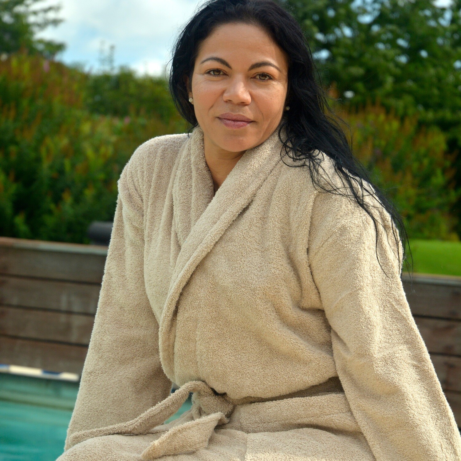 AR025 Bathrobe with Shawl Collar - Sand
