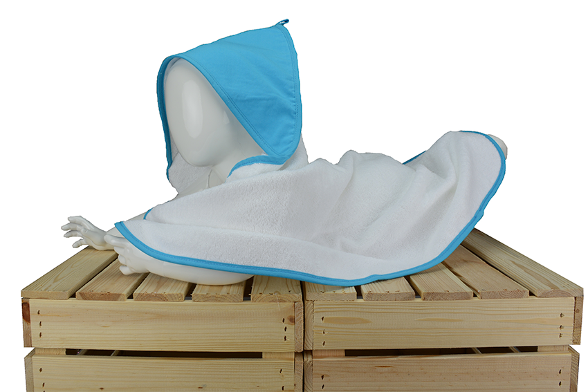 PRINT-Me® Baby Hooded Towel – White/Aqua Blue - 75 x 75 cm