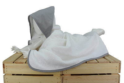 PRINT-Me® Baby Hooded Towel – White/Anthracite Grey - 75 x 75 cm