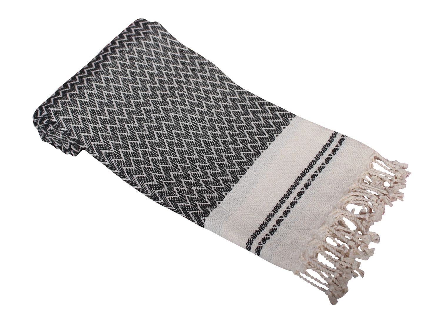 Hamamzz® Hamamhanddoek ca. 100x180 cm - Model Alanya - AR054 - BLACK/CREAM