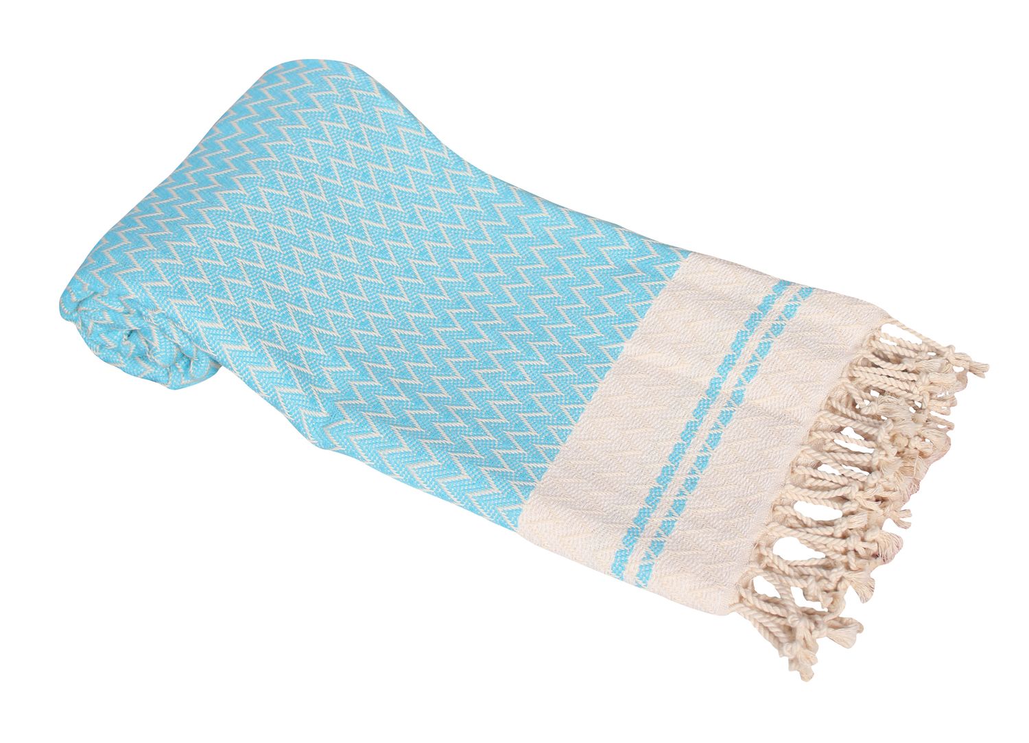 Hamamzz® Hamamtowel ca. 100x180 cm  - Model Kemer - AR054 - ICE BLUE/CREAM
