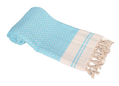 Hamamzz® Hamamtowel ca. 100x180 cm  - Model Kemer - AR054 - ICE BLUE/CREAM