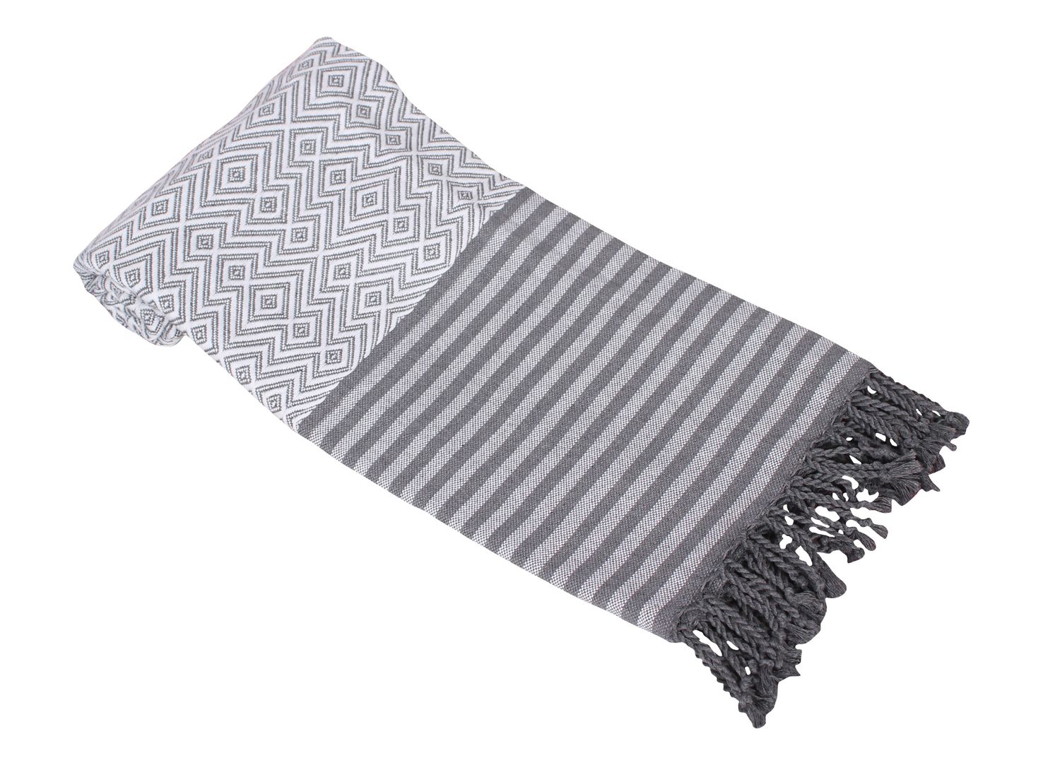 Hamamzz® Hamamhanddoek ca. 100x180 cm - Model Kusadasi - AR051 - WHITE/GREY