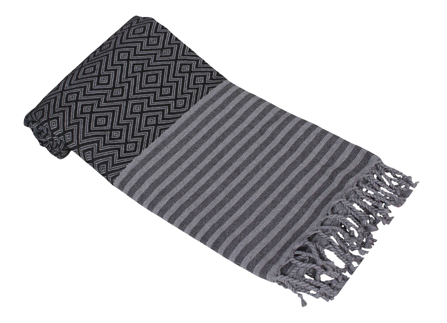 Hamamzz® Hamamtowel ca. 100x180 cm  - Model Kemer - AR051 - BLACK/GREY