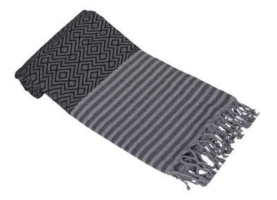 Hamamzz® Hamamtowel ca. 100x180 cm  - Model Kemer - AR051 - BLACK/GREY