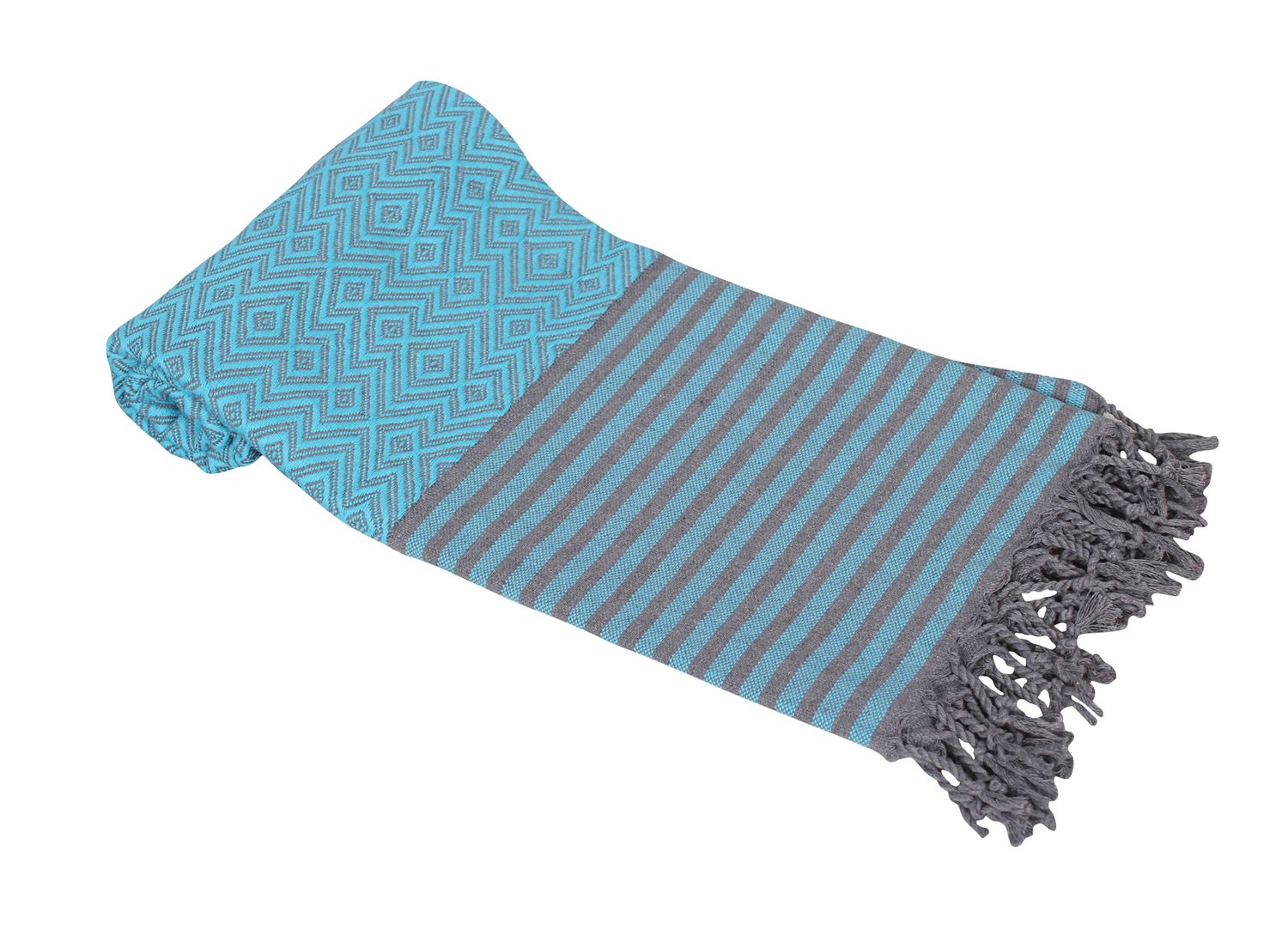 Hamamzz® Hamamtowel ca. 100x180 cm  - Model Kemer - AR051 - AQUA BLUE/GREY