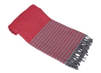 Hamamzz® Hamamtowel ca. 100x180 cm  - Model Kemer - AR051 - FIRE RED/GREY