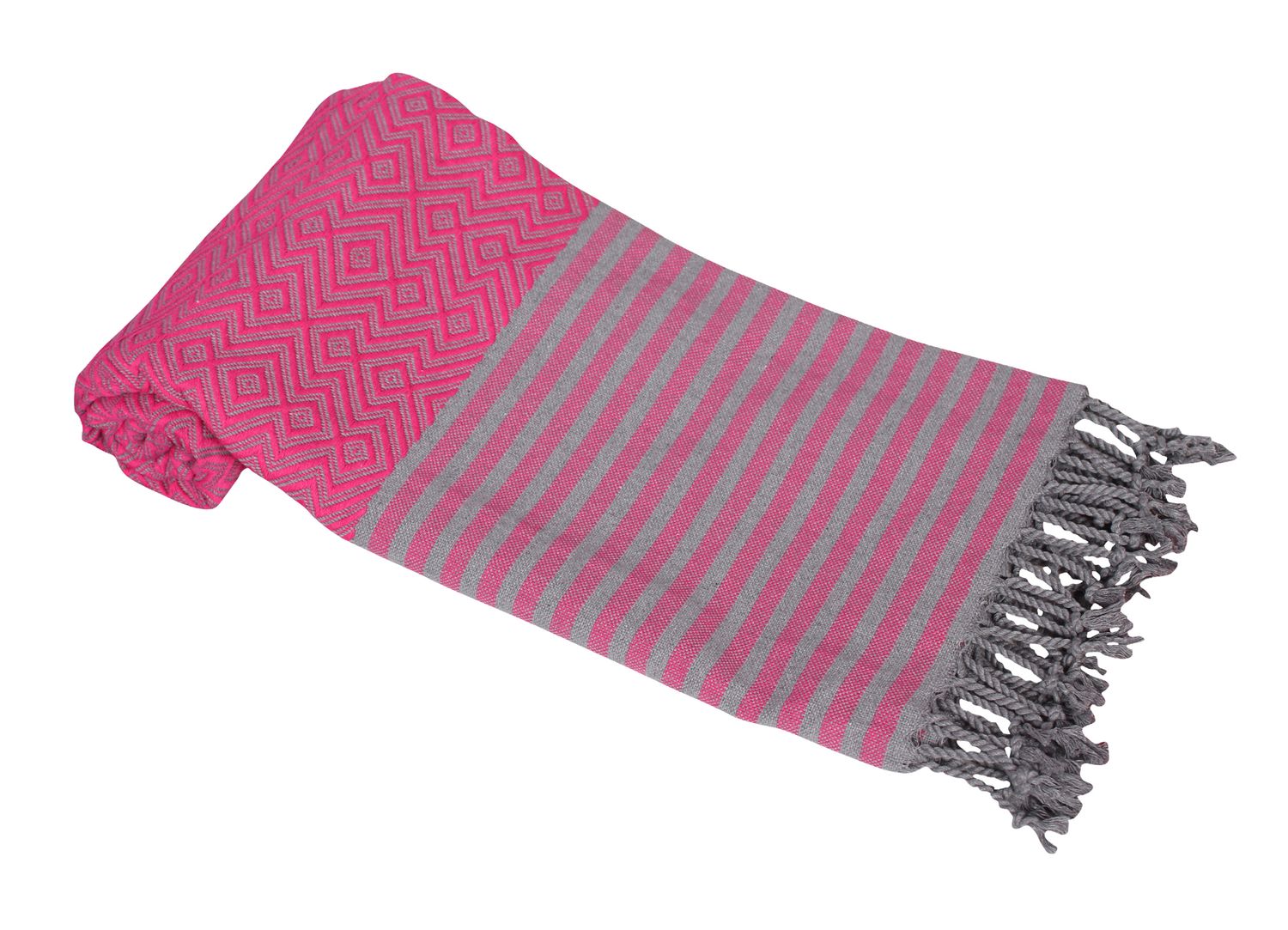 Hamamzz® Hamamtowel ca. 100x180 cm  - Model Kemer - AR051 - FUCHSIA/GREY
