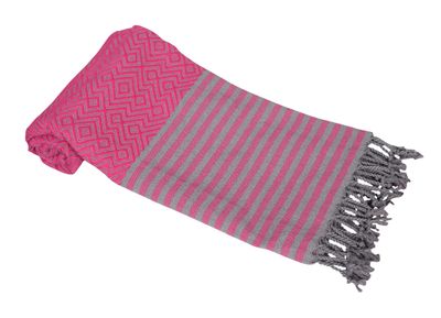 Hamamzz® Hamamtowel ca. 100x180 cm  - Model Kemer - AR051 - FUCHSIA/GREY