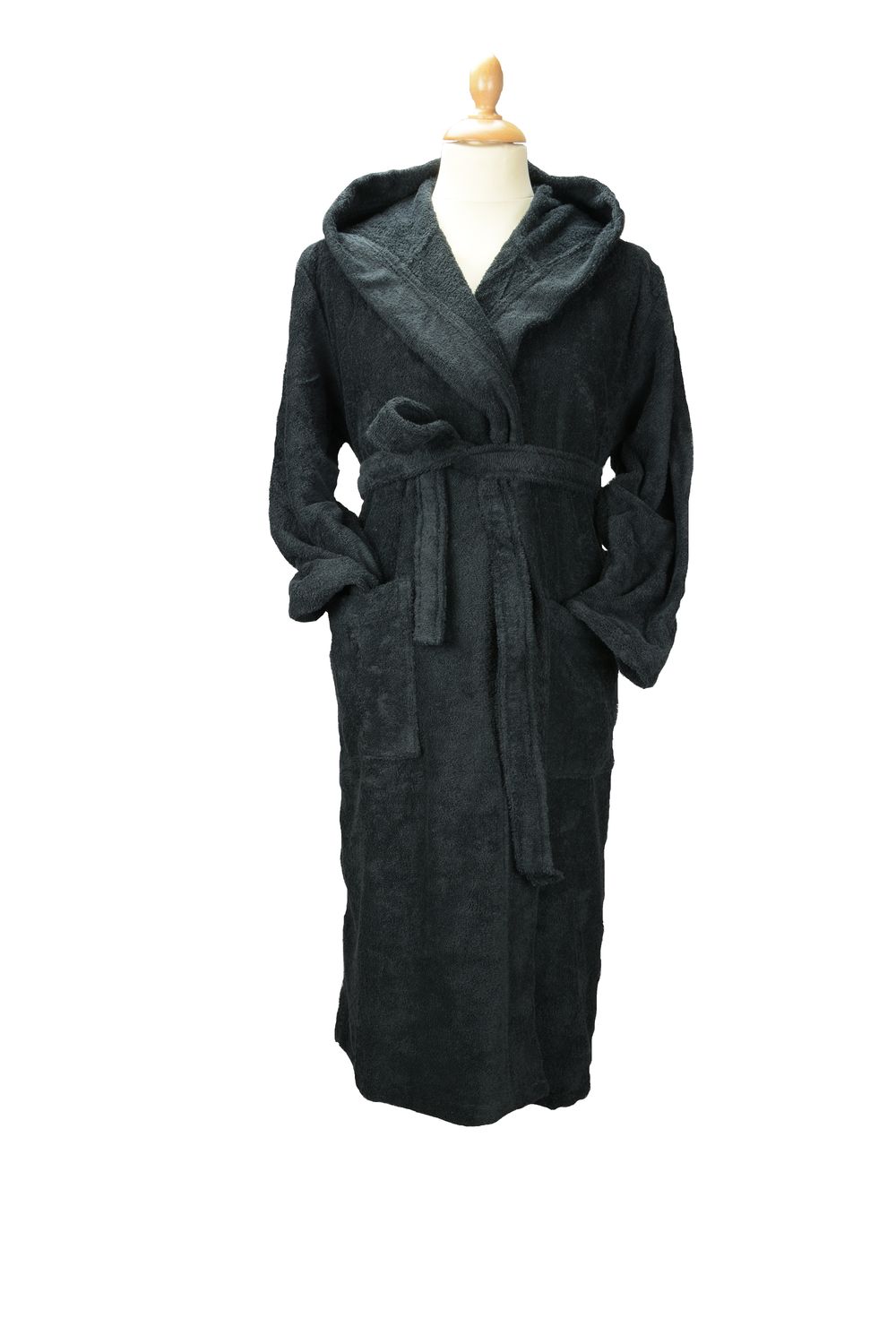 AR027 Organic Cotton Hooded Bathrobe - Black - Size XS
