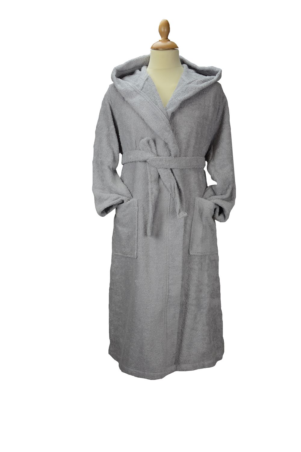 AR027 Organic Cotton Hooded Bathrobe - Light Grey - Size XS