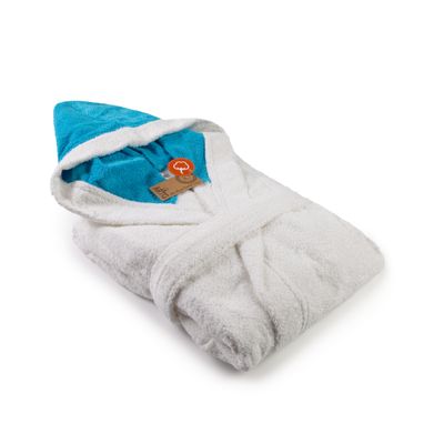 AR026 Hooded Bathrobe - White/Aqua Blue
