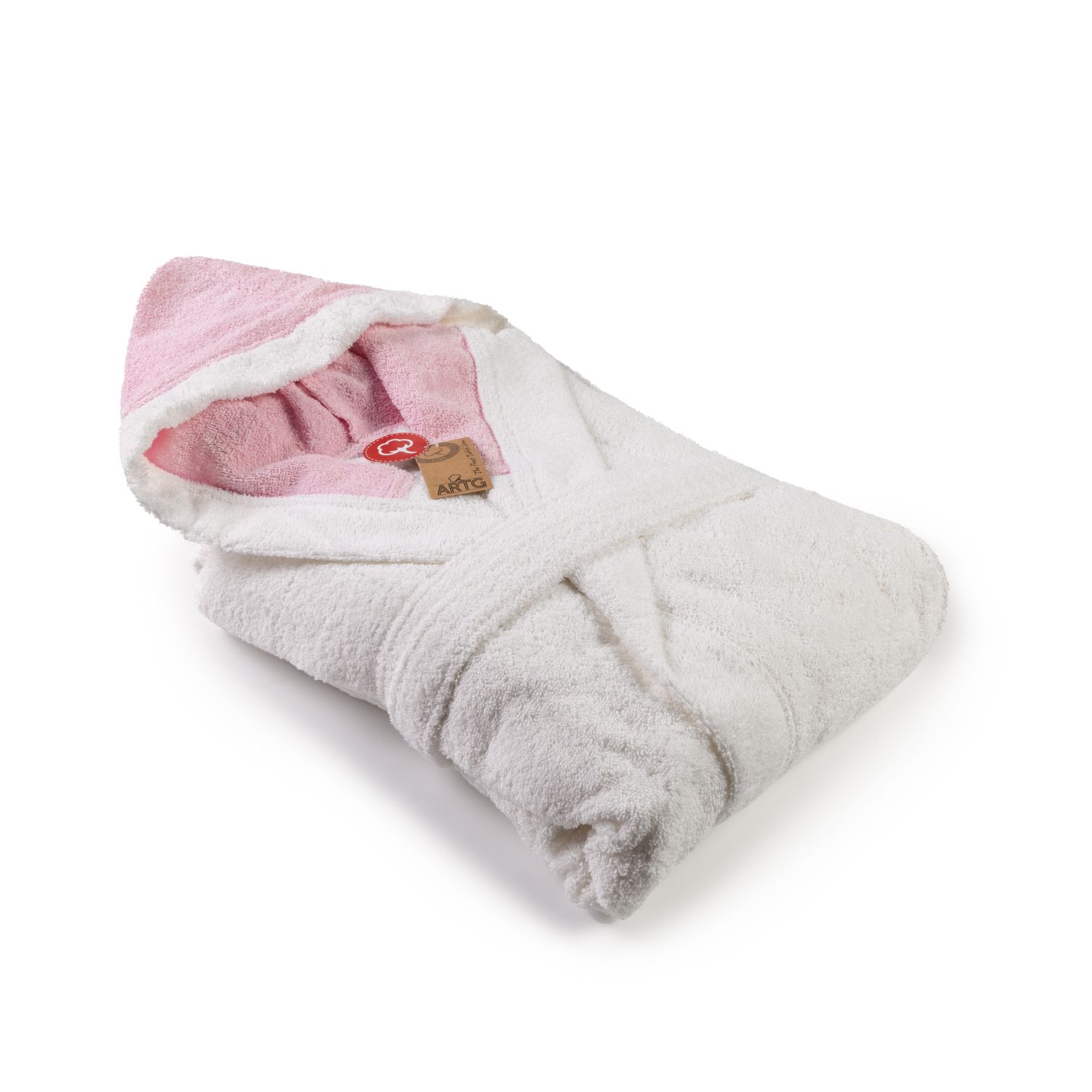 AR026 Hooded Bathrobe - White/Light Pink