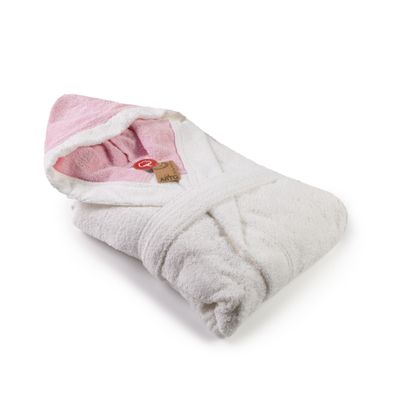 AR026 Hooded Bathrobe - White/Light Pink
