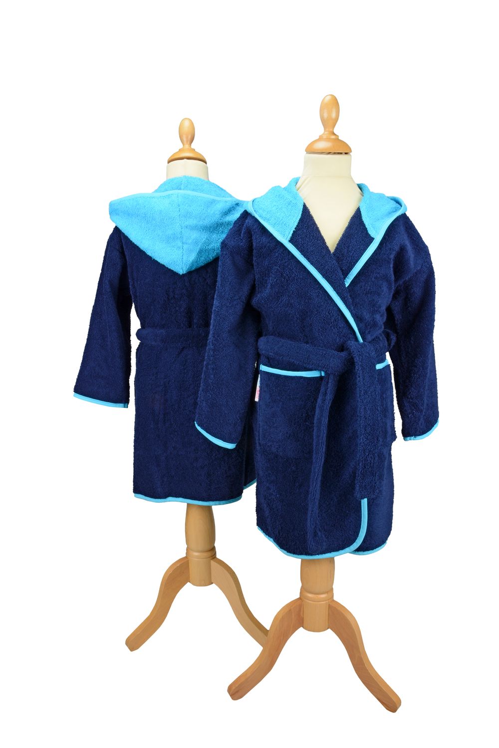 AR021 Boyzz &amp; Girlzz Kid&#39;s Hooded Bathrobe - French Navy/Aqua Blue