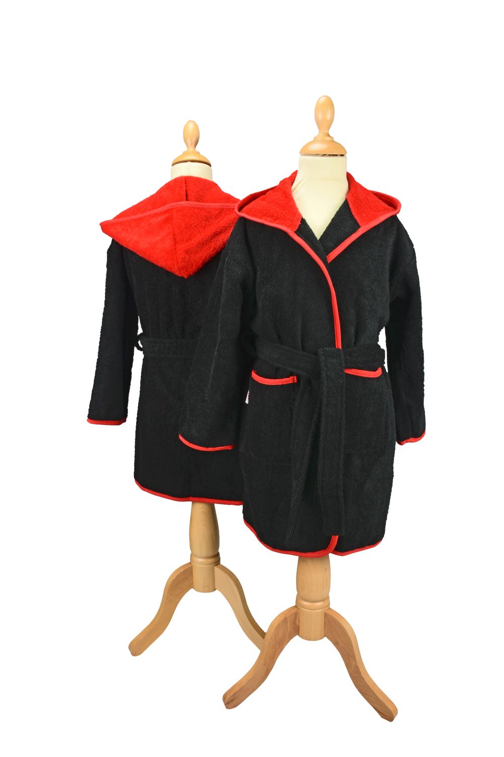 AR021 Boyzz &amp; Girlzz Kid&#39;s Hooded Bathrobe - Black/Fire Red