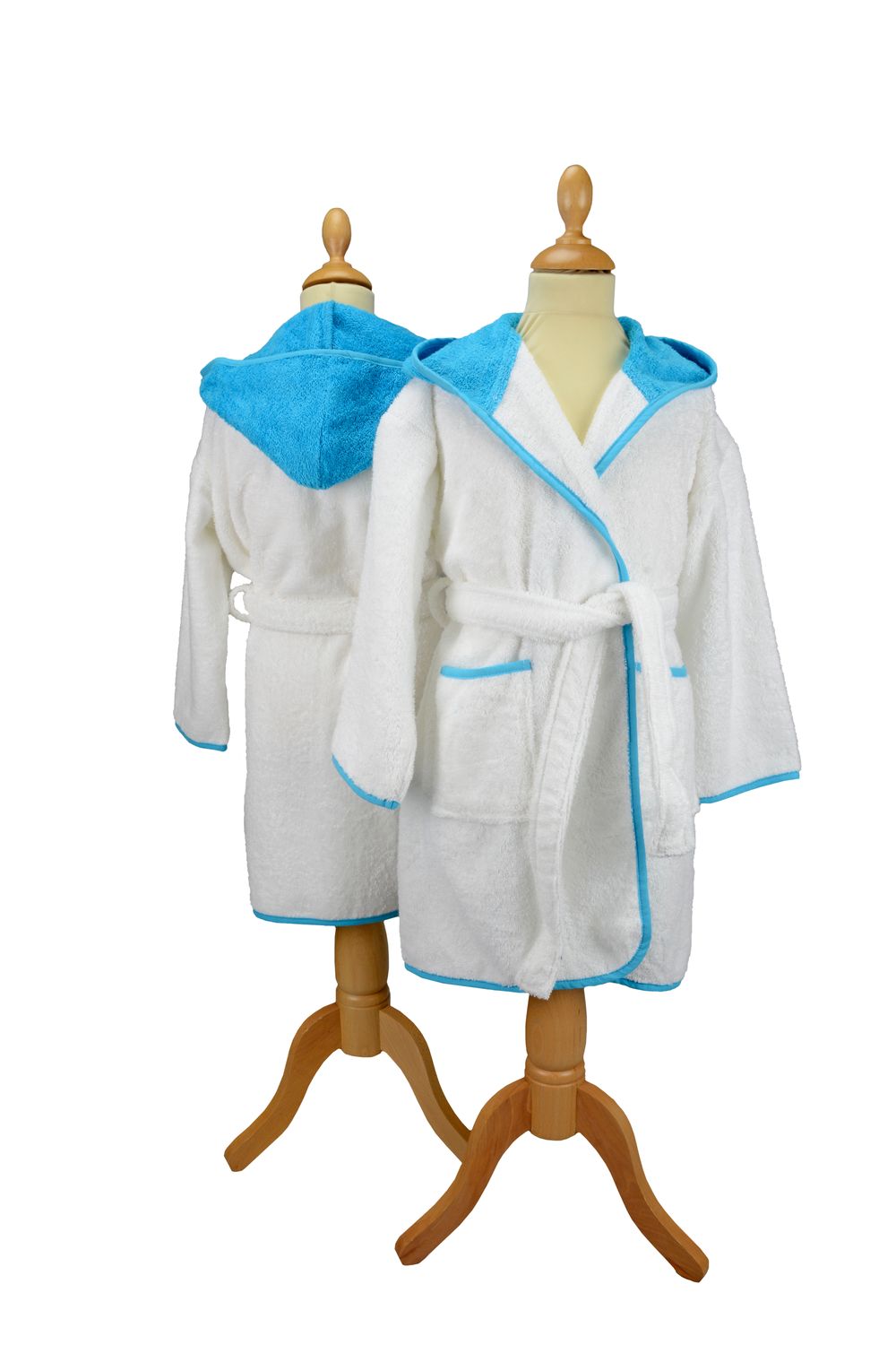 AR021 Boyzz &amp; Girlzz Kid&#39;s Hooded Bathrobe - White/Aqua Blue