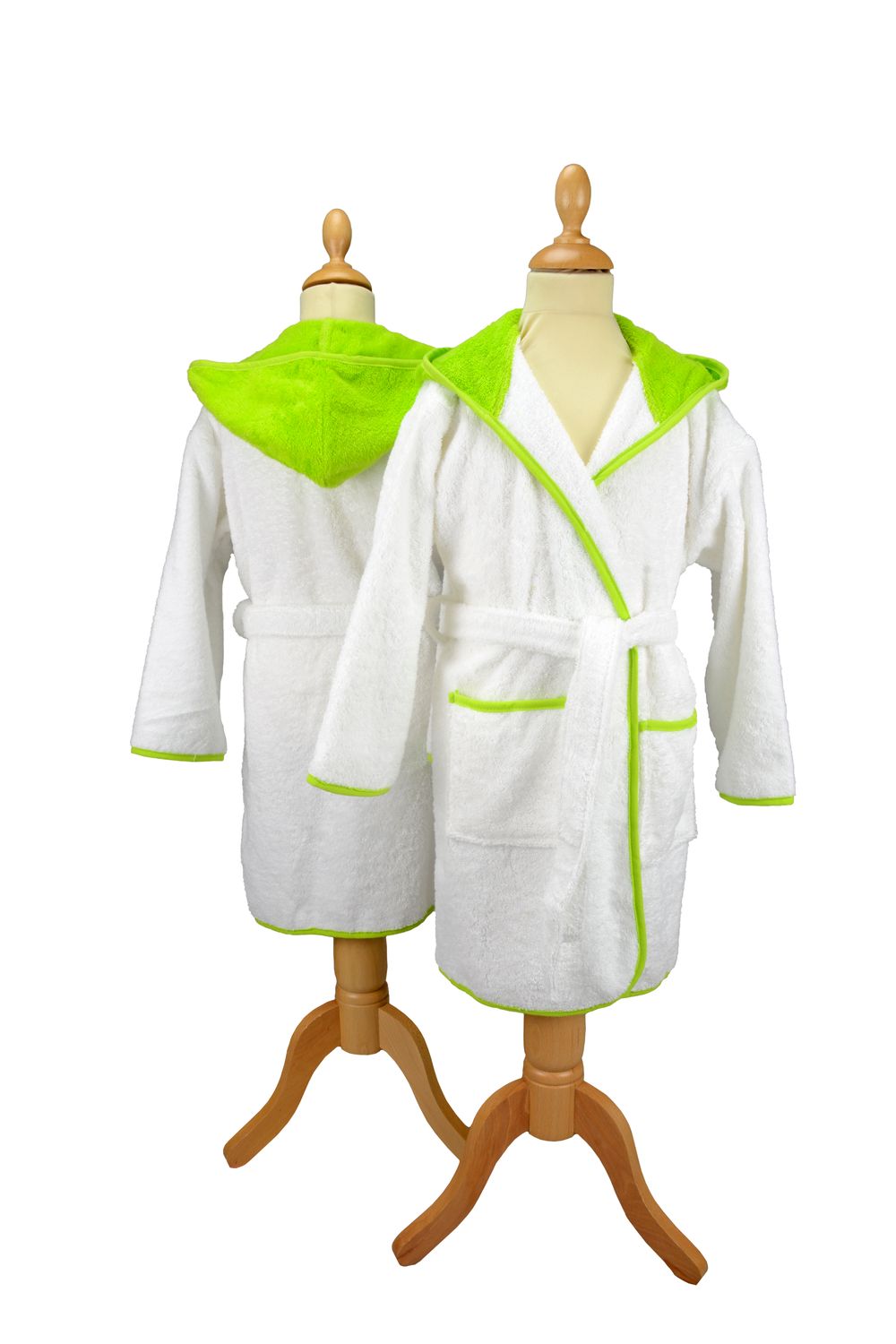 AR021 Boyzz &amp; Girlzz Kid&#39;s Hooded Bathrobe - White/Lime Green