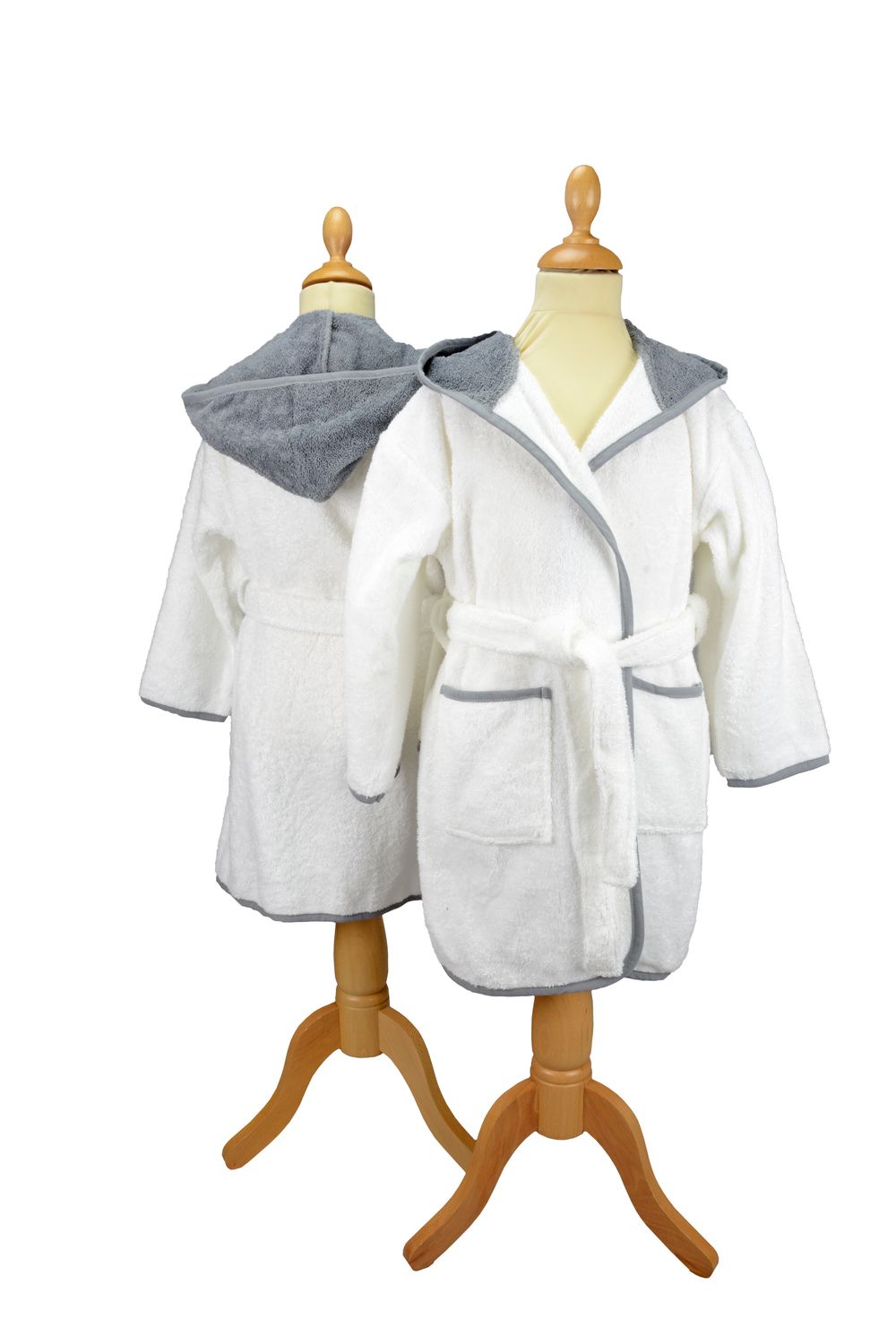 AR021 Boyzz &amp; Girlzz Kid&#39;s Hooded Bathrobe - White/Anthracite Grey