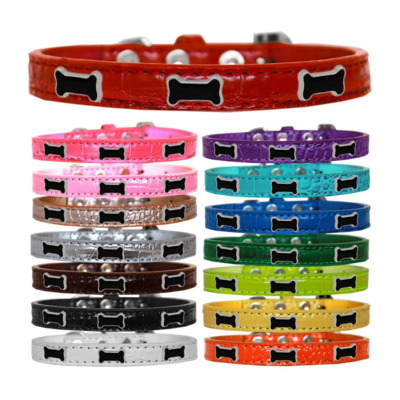 Mirage Dog, Puppy &amp; Pet Designer Croc Collar, &quot;Black Bone&quot;