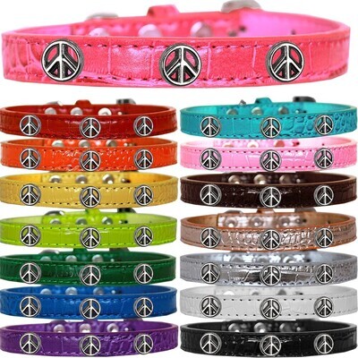 Mirage Dog, Puppy &amp; Pet Designer Croc Collar &quot;Peace Symbol&quot;