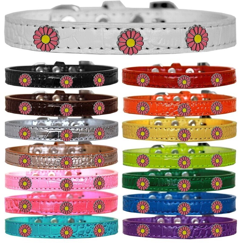 Mirage Dog, Puppy &amp; Pet Designer Croc Collar, &quot;Pink Daisy&quot;