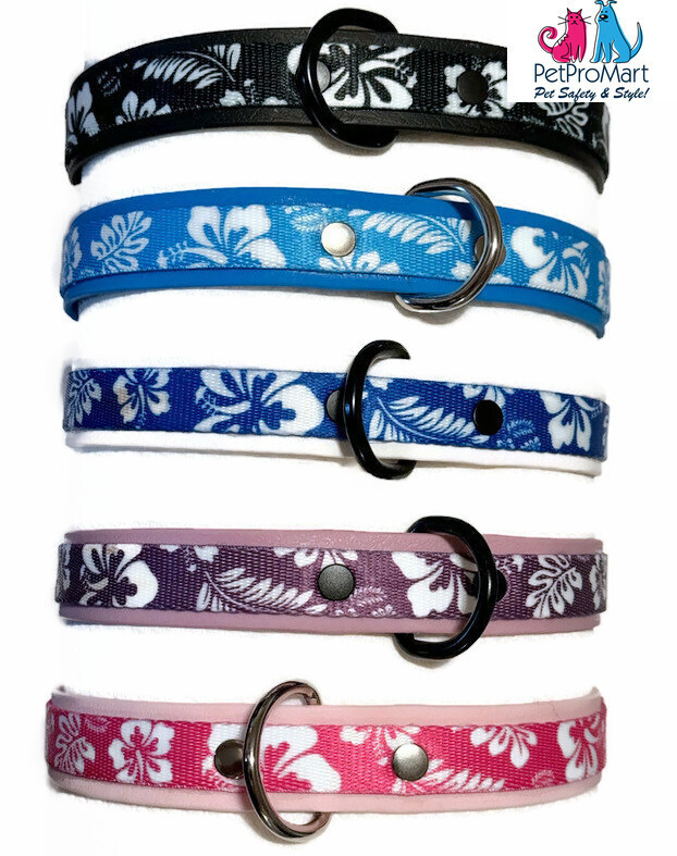 PetProMart - Tropical Hawaiian Hibiscus Dog Collar - Handmade Waterproof Dog Collar - Fashion Dog Collar