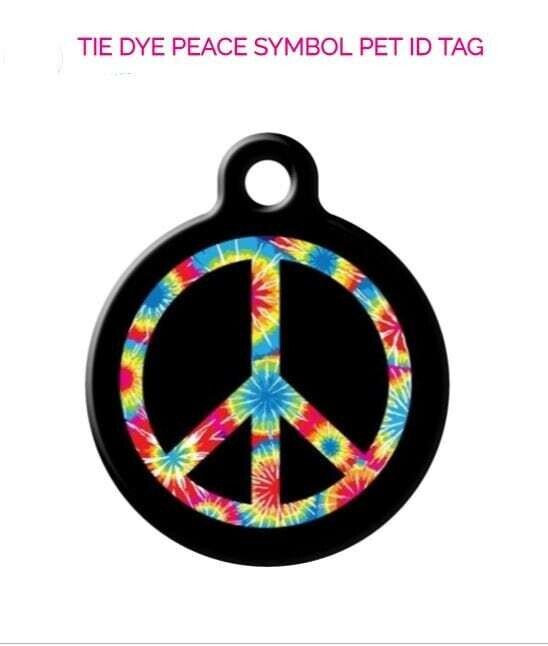 Tie Dye Peace Symbol Pet ID Tag | Peace Sign Dog Tag | Designer Art Dog Tag