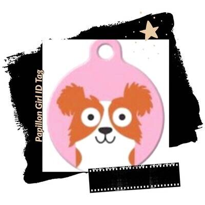 Papillon Pooch - Funny Pet ID Tag | Pink or Blue | Designer Art Dog Tag