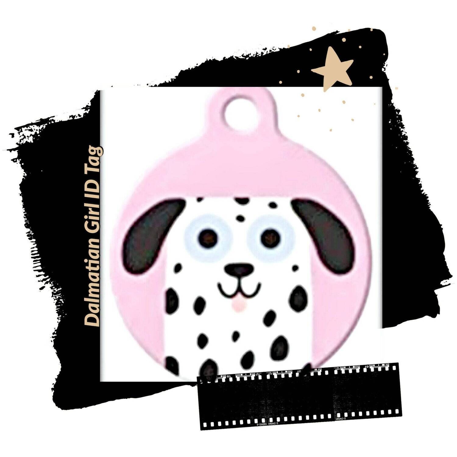 Funny and Artsy Dalmatian Dog Tag - pink for girls, blue for boys