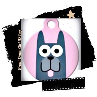 Great Dane - Funny Pet ID Tag | Pink or Blue | Designer Art Dog Tag
