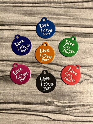Live Love Purr Circle Cat ID Tag - Designer Cat Tags
