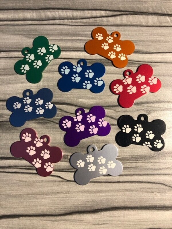 Walking Paw Print Bone Shape Dog Tags - Personalized Pet ID Tags