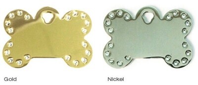 Nickel &amp; Gold Plated Swarovski Crystal Bone Pet ID Tags