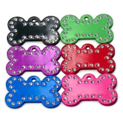 Swarovski Crystals Bone Dog Tags - Personalized Pet ID Tags