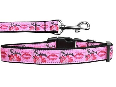 Dog &amp; Cat Nylon Collar and Leash, &quot;Believe in Pink&quot;