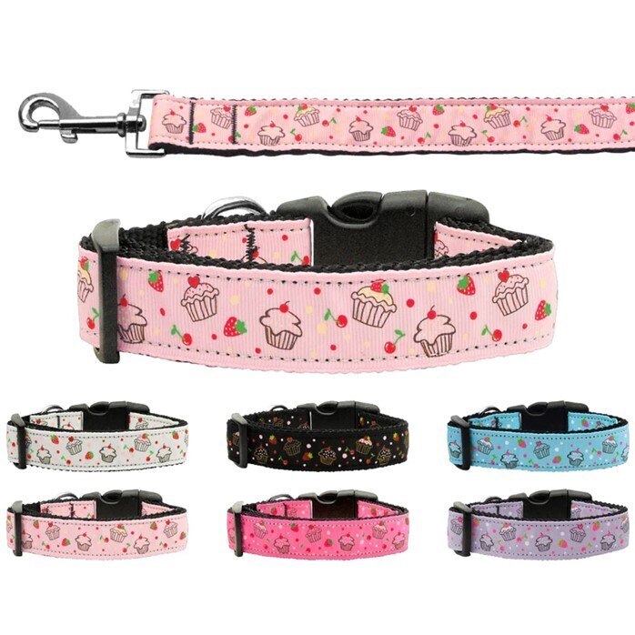 Dog &amp; Cat Nylon Collar and Leash, &quot;Cupcakes&quot;