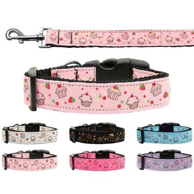 Dog &amp; Cat Nylon Collar and Leash, &quot;Cupcakes&quot;