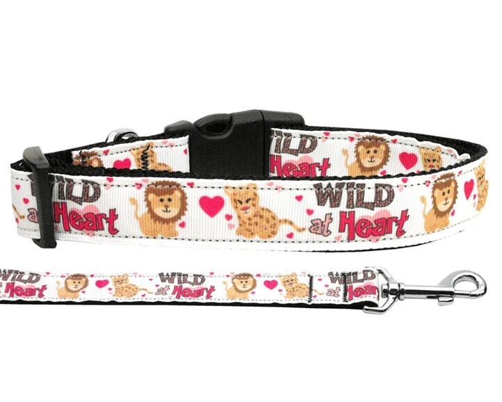 Dog &amp; Cat Nylon Collar and Leash, &quot;Wild at Heart&quot;
